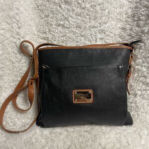 Valentina leather Black and Tan shoulder /Crossbody Bag gold tone hardwares.